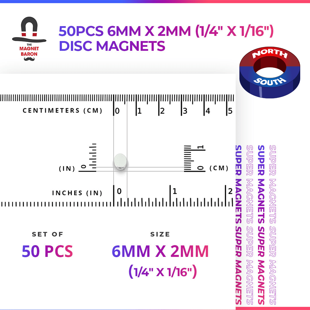 Engineering-Special - Diametrically Magnetized - 50pcs 6mm x 2mm (Approximately 1/4" x 1/16") Disc Magnets