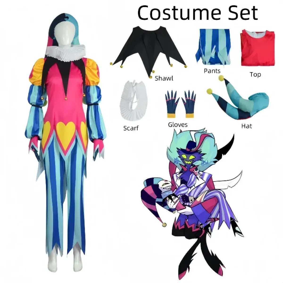 Fizzarolli Cosplay Costume – Helluva Boss Jester Outfit Full Set - S / Costume Only
