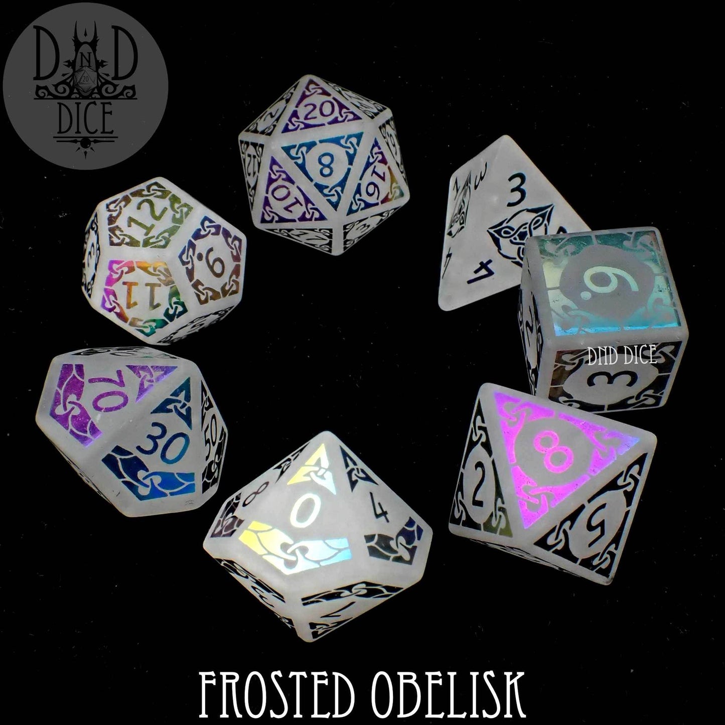Frosted Obelisk Quartz Dice Set (Gift Box) -
