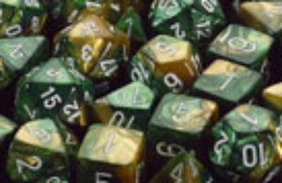 Gemini 1 Polyhedral Gold-Green w/white 7 Die Set -