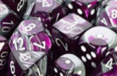 Gemini 2 Polyhedral Purple-Steel w/White 7 Die Set -