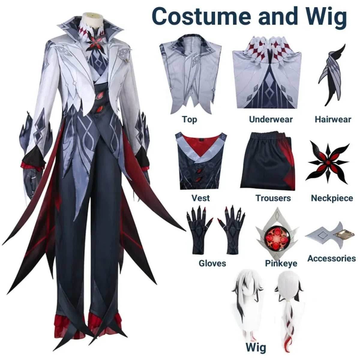 Arlecchino The Knave Cosplay – Genshin Impact Fatui Harbinger - S / Costume and wig