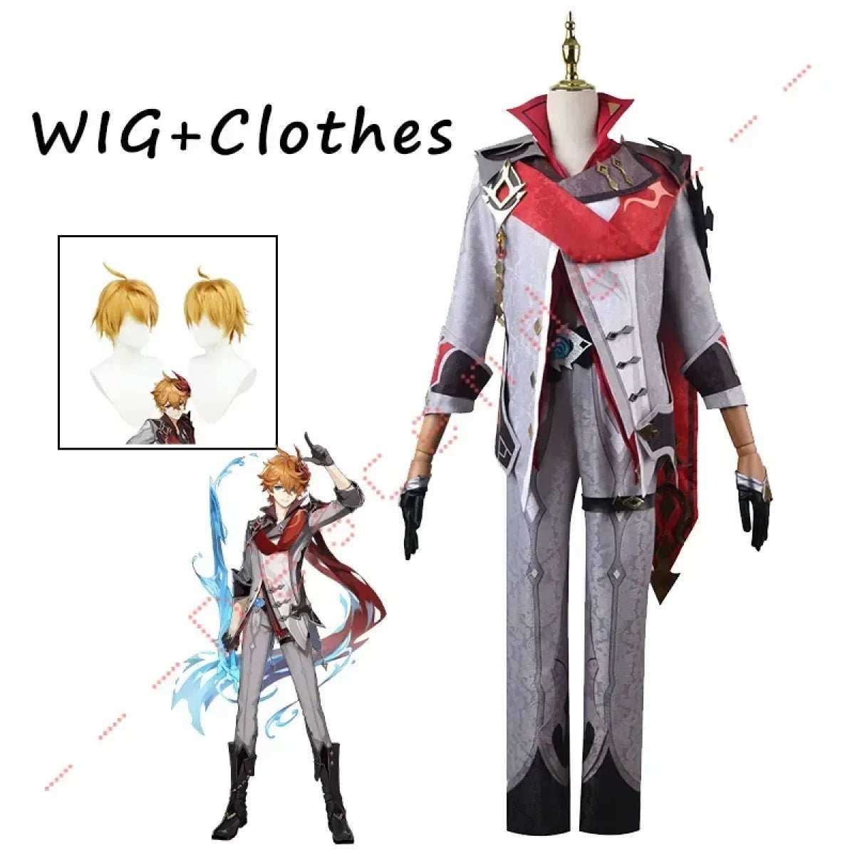 Genshin Impact Tartaglia/Childe Cosplay Set - Clothes Wig / XS