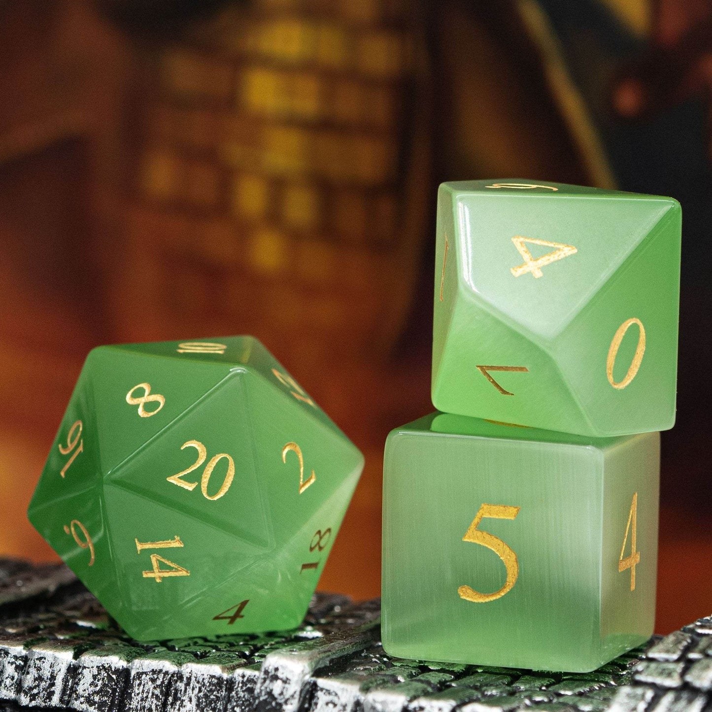 Green Cat Eye Gemstone Dice Set -