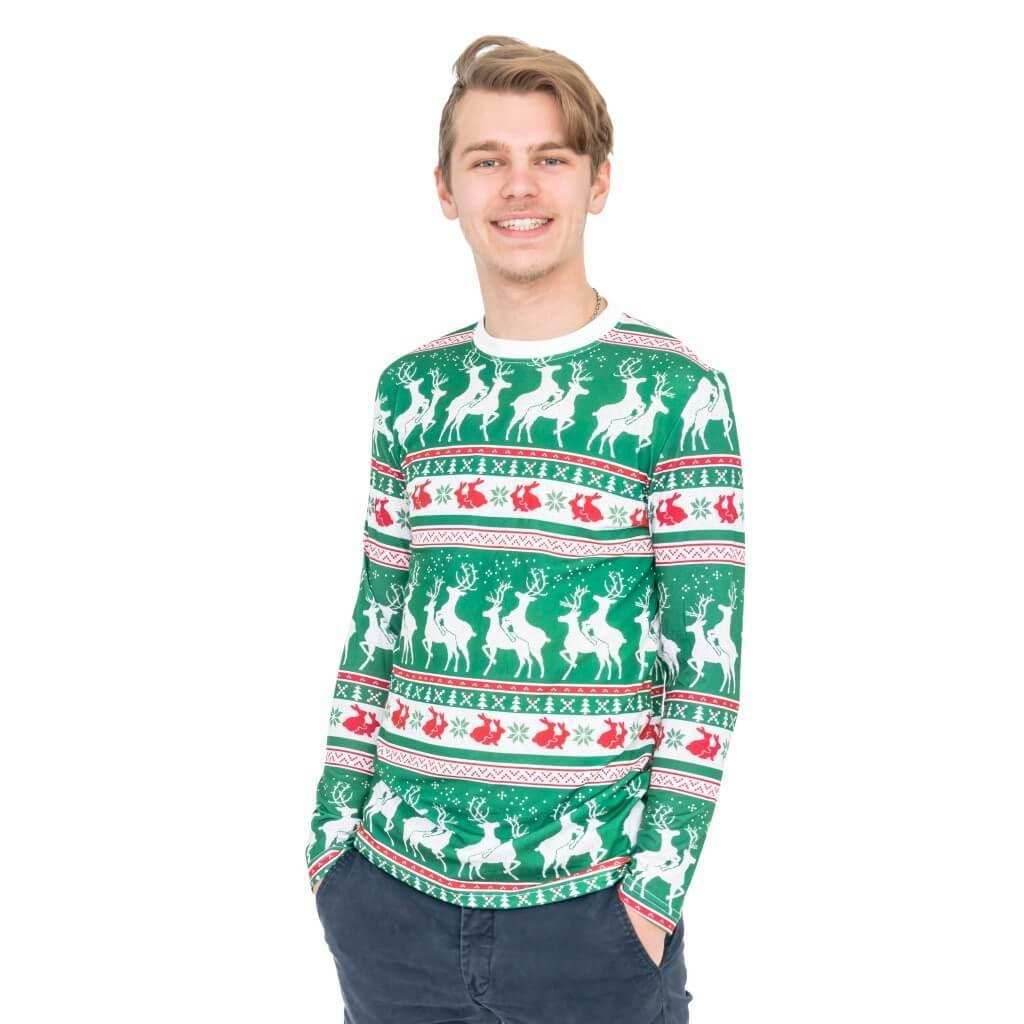 Green Reindeer All Over Ugly Christmas T-Shirt - S