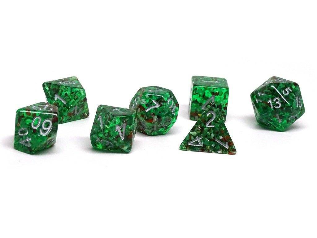 Green Translucent Speckle Dice Collection - 7 Piece Set -