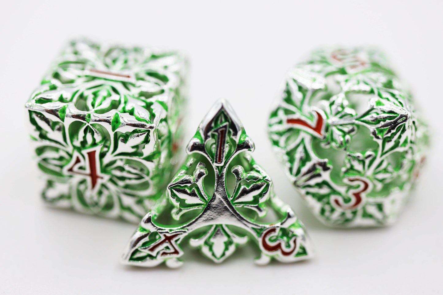 Fleur de Lis: Green - Hollow Metal RPG Dice Set -