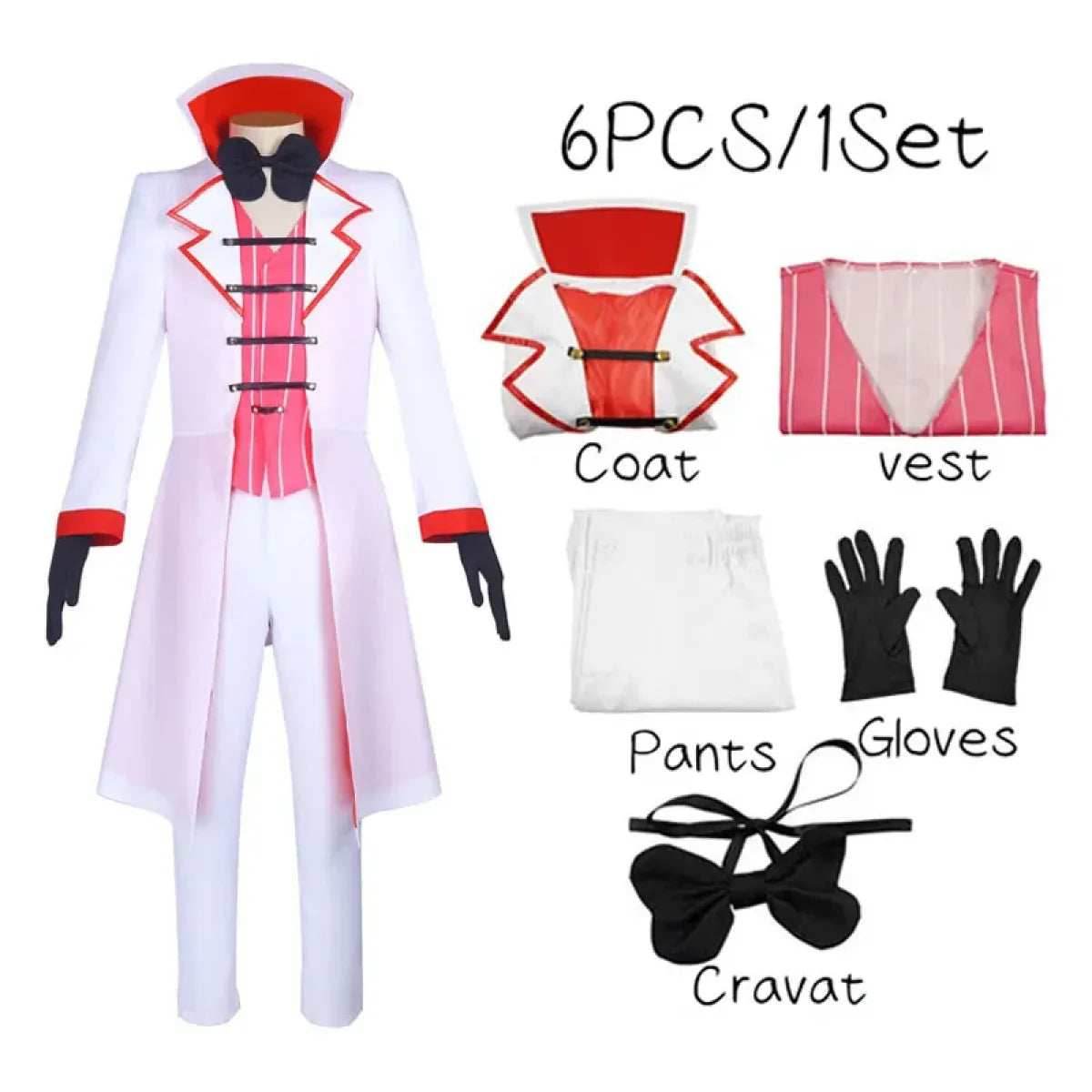 Hazbin Hotel Lucifer Cosplay Costume - Suit, Vest, Wig - S / Costume only