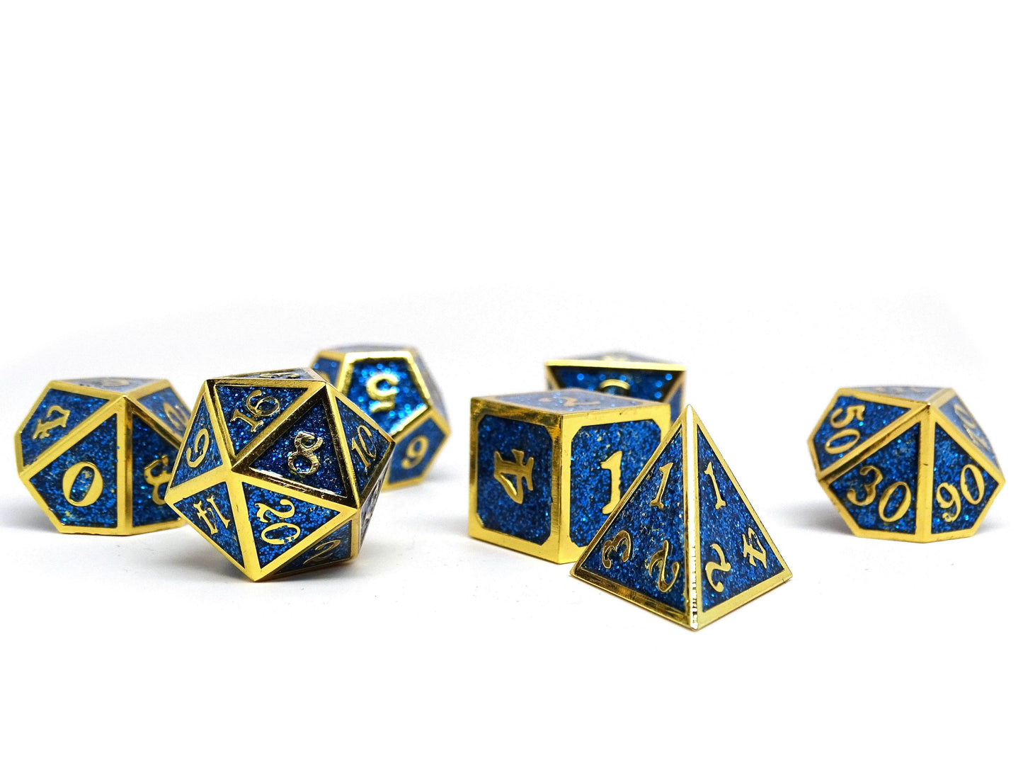 Heroic Dice of Metallic Luster - Blue with Gold Font -