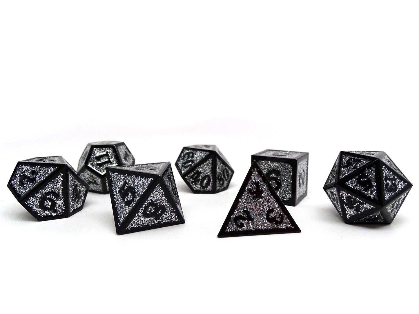 Heroic Dice of Metallic Luster - Silver with Black Font -
