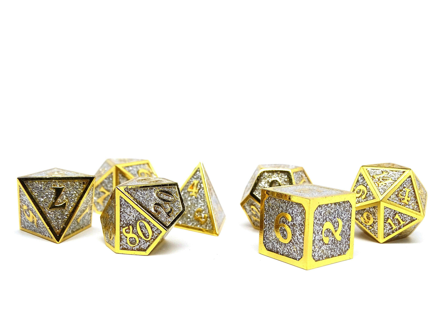 Heroic Dice of Metallic Luster - Silver with Gold Font -
