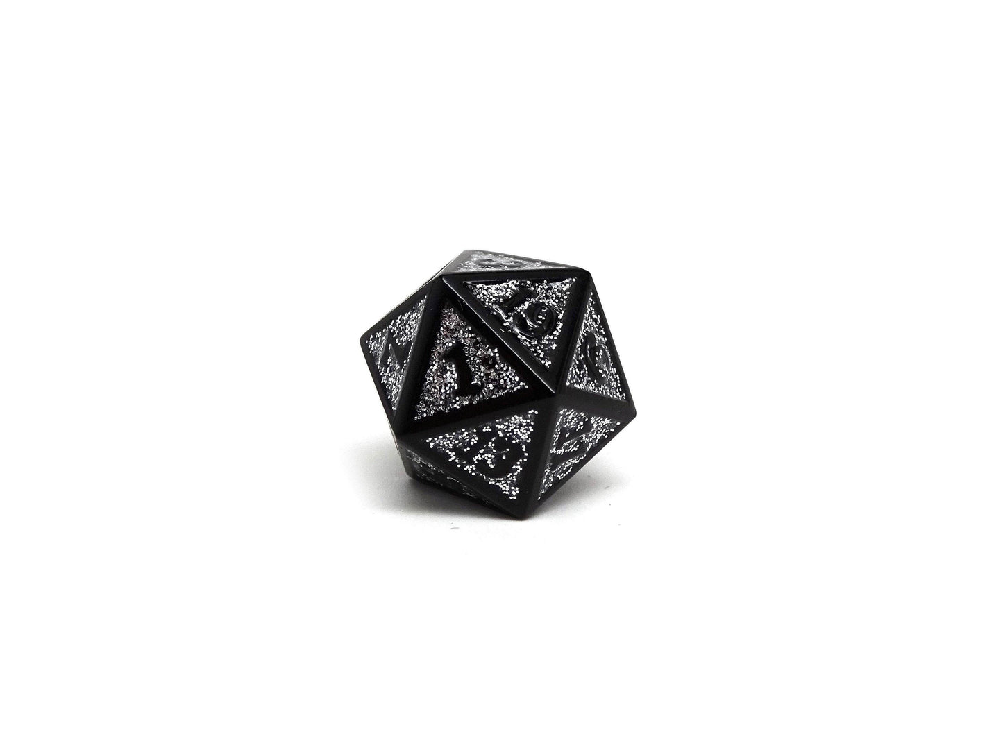 Heroic Dice of Metallic Luster - Single D20 Dice - Silver with Black Font -