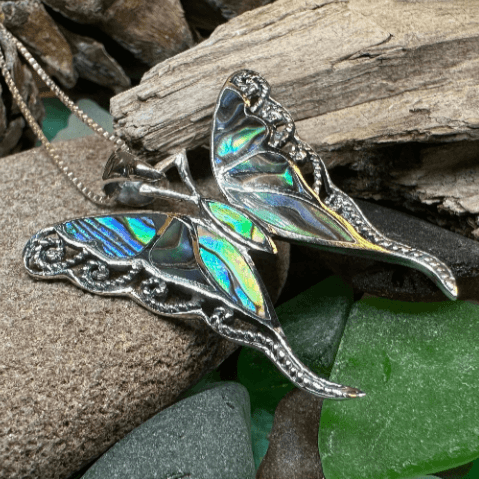 Whitney Butterfly Necklace - blue abalone shell