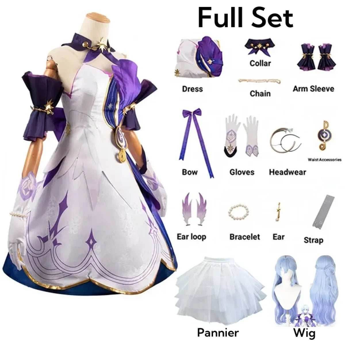 Honkai Star Rail Robin Cosplay Costume – Dress, Wig, Wings & Accessories - XS / Full Set