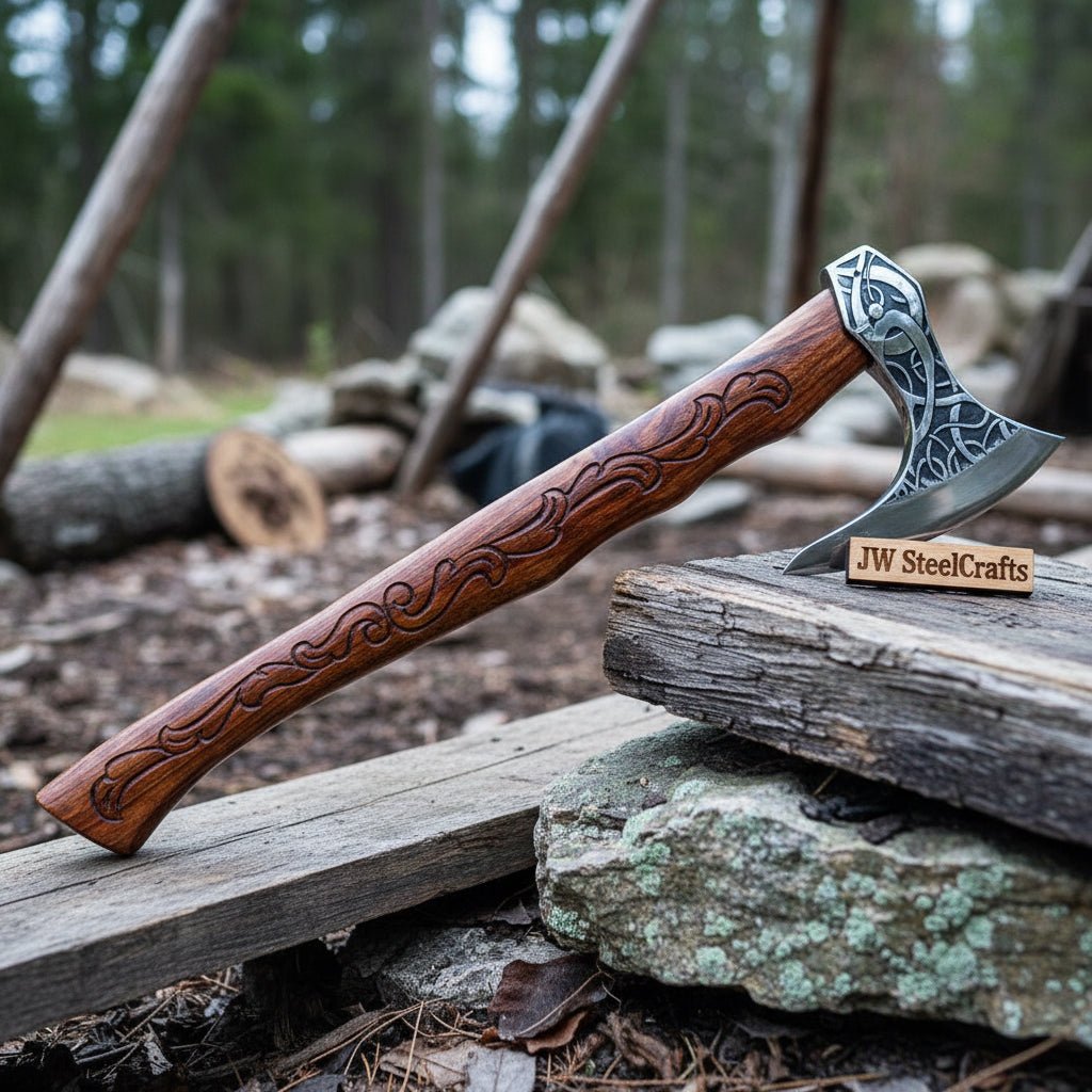 Beautiful handmade steel axe with beautiful handle