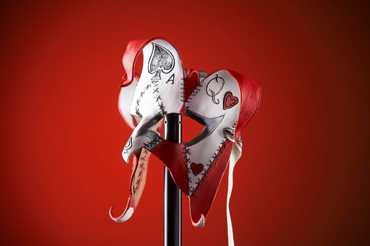 The Joker's Card-Joker Jester Handmade Genuine Leather Mask in Red -