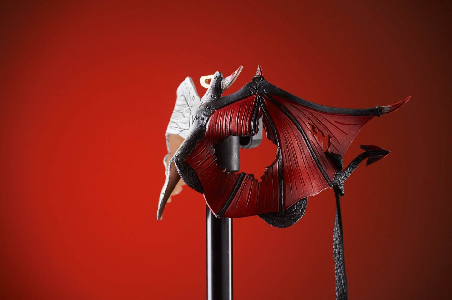 Angel Devil Handmade Genuine Leather Mask in Red and White for Masquerades Halloween or Cosplay- Good vs. Evil -