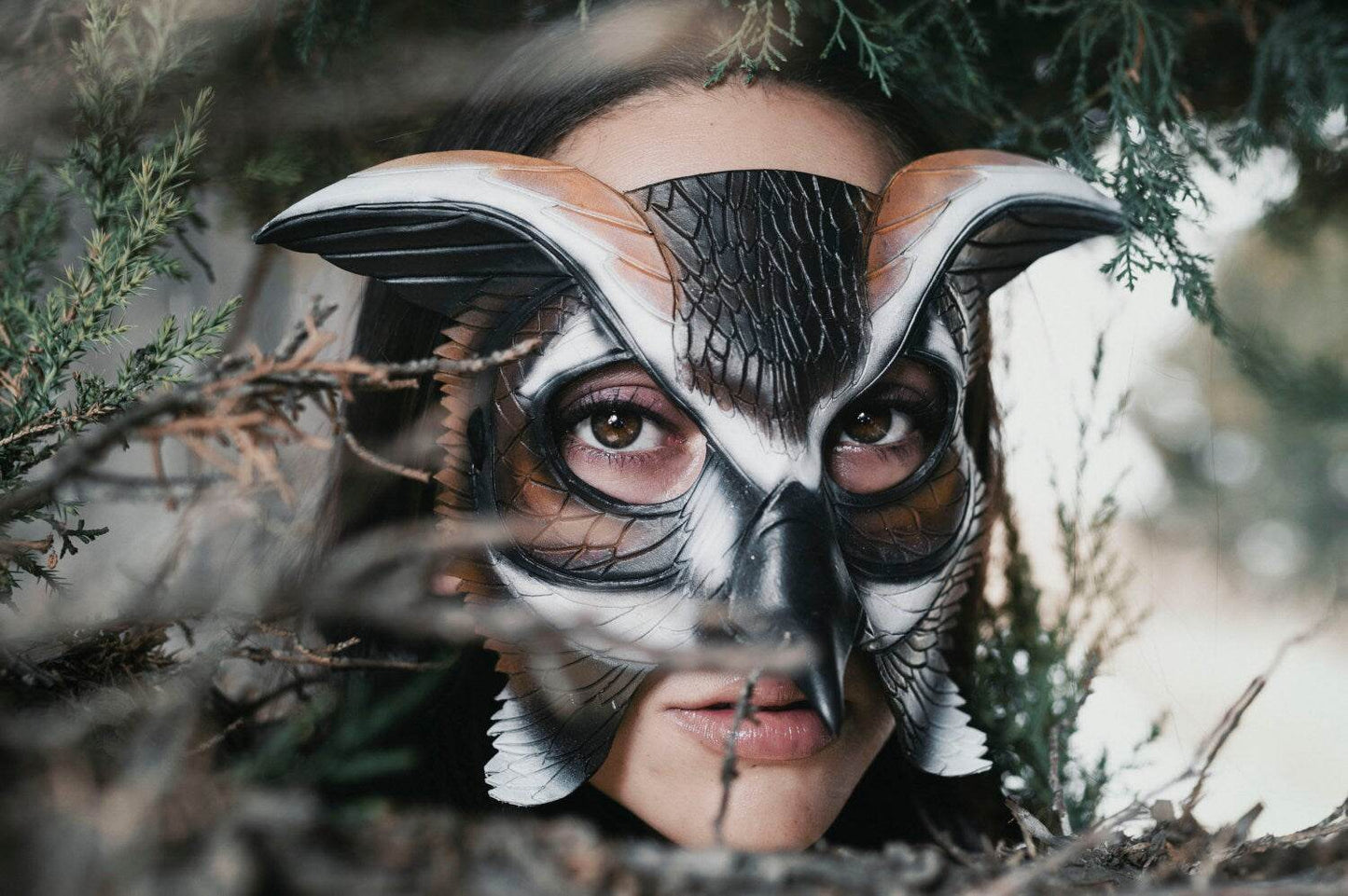 In Stock - Horned Owl Handmade Genuine Leather Mask -
