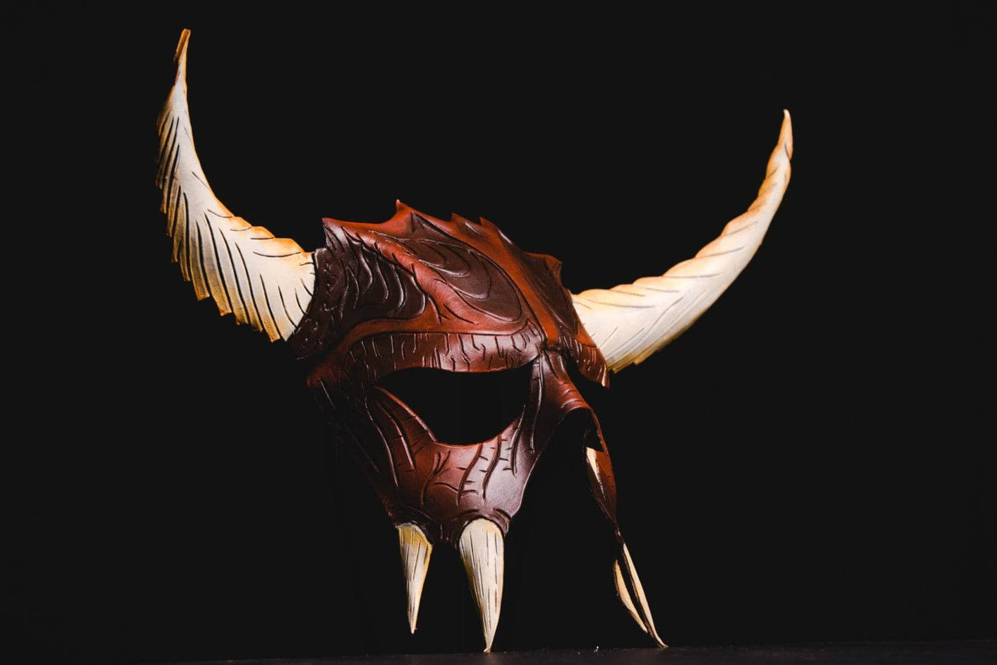 Handmade Genuine Leather Mask with Horns in Natural Colors - The Horned Beast -