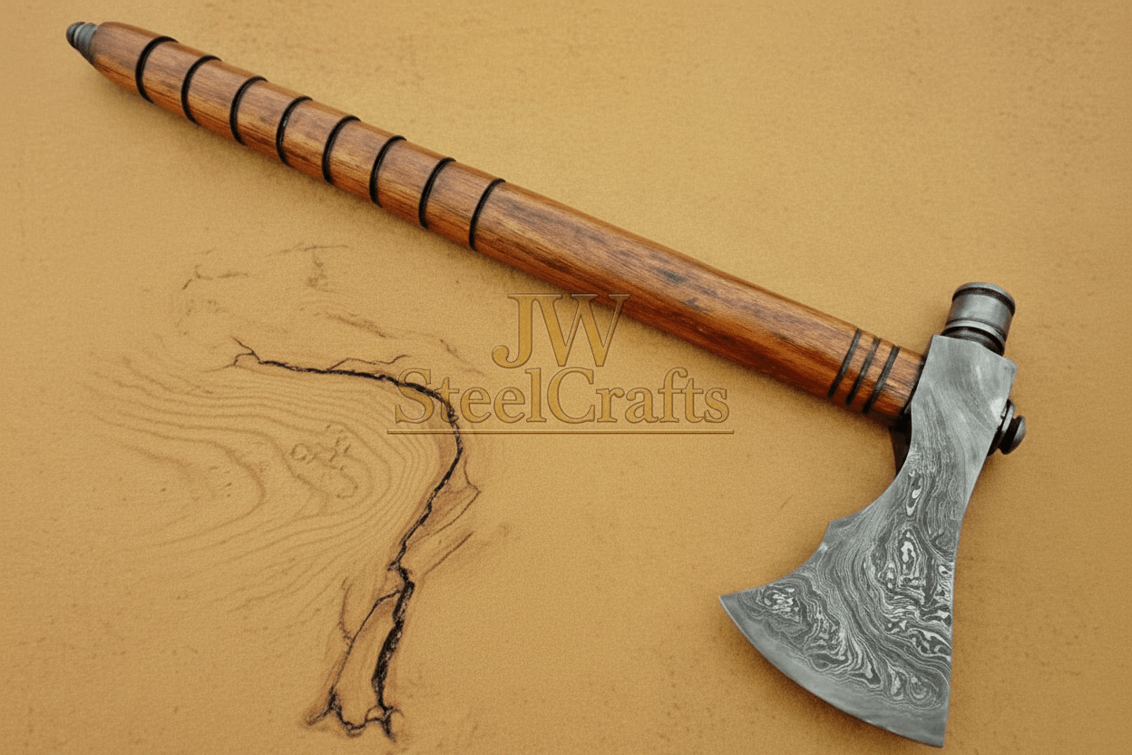 Damascus Wood Handle Smoking Axe 19 Inch