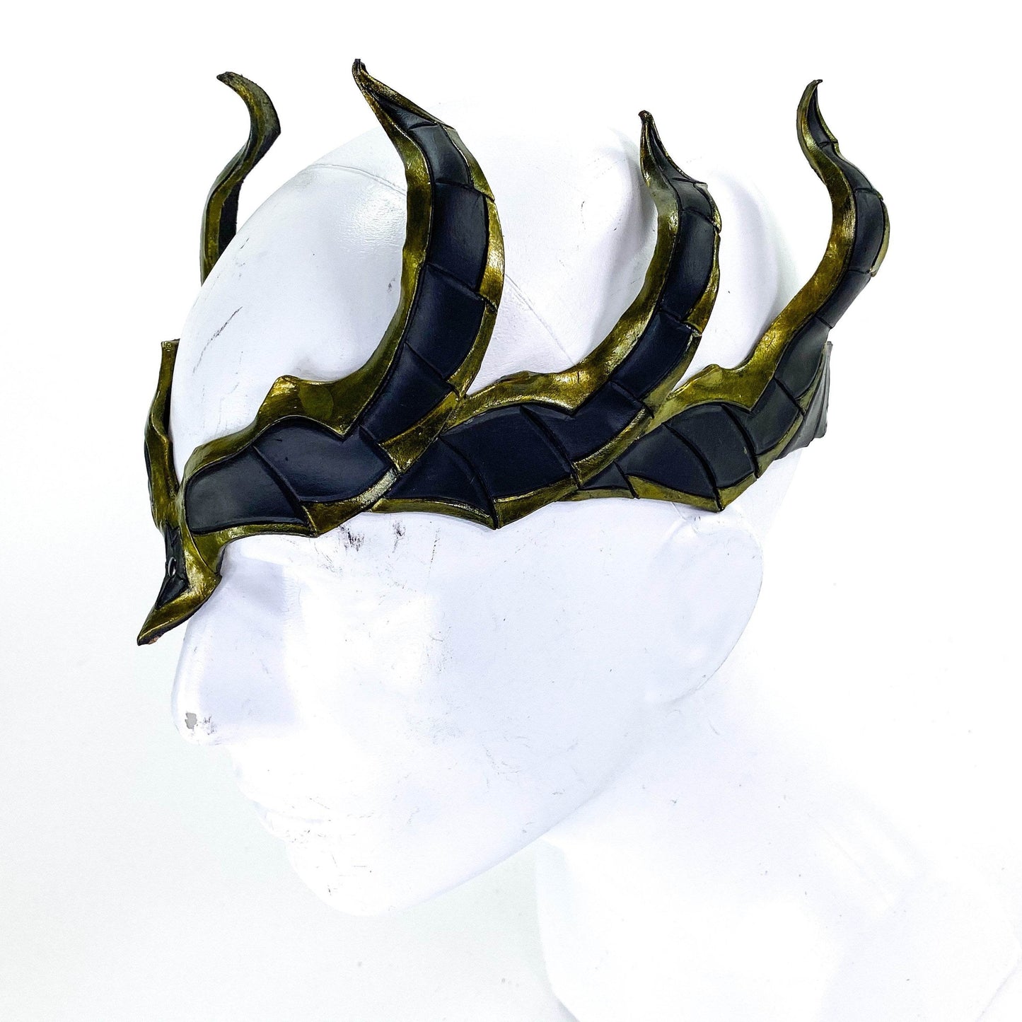 Masquerade Crown of Handmade Genuine Leather in Green and Black -