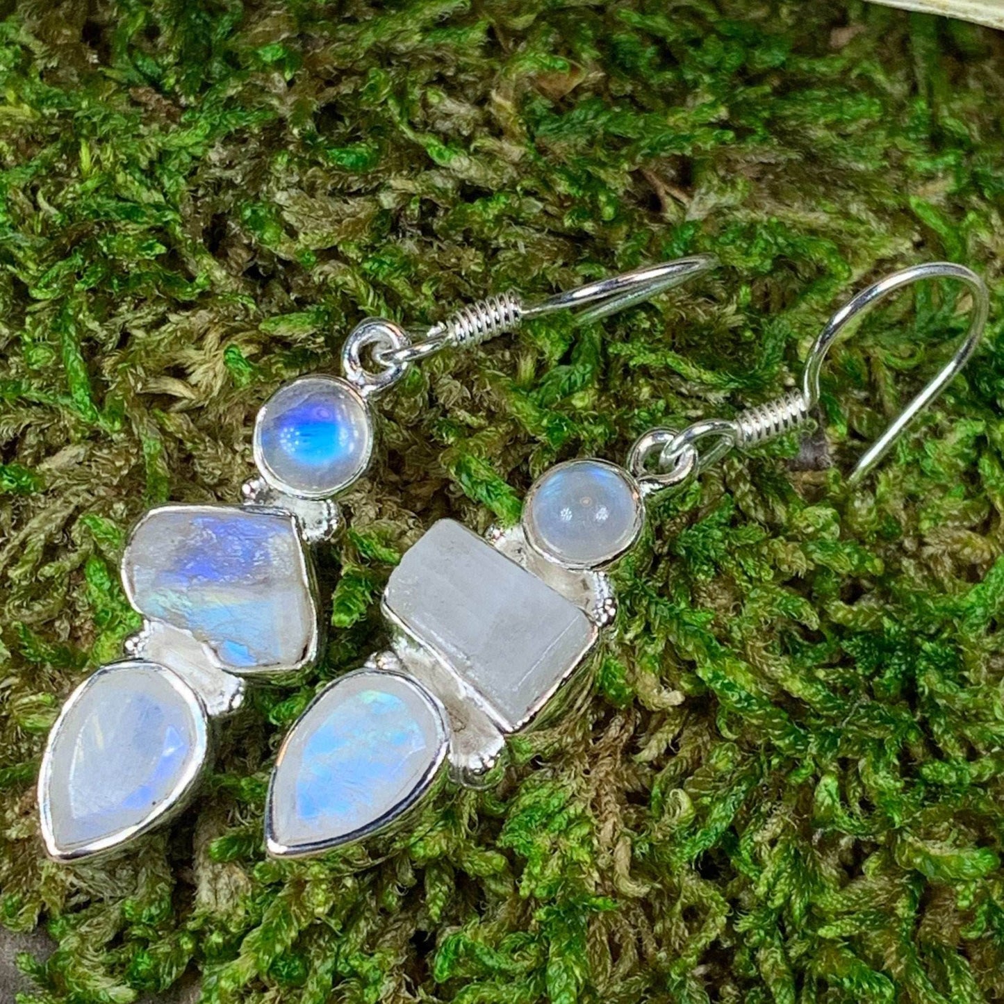 Triple Moon Moonstone Earrings -