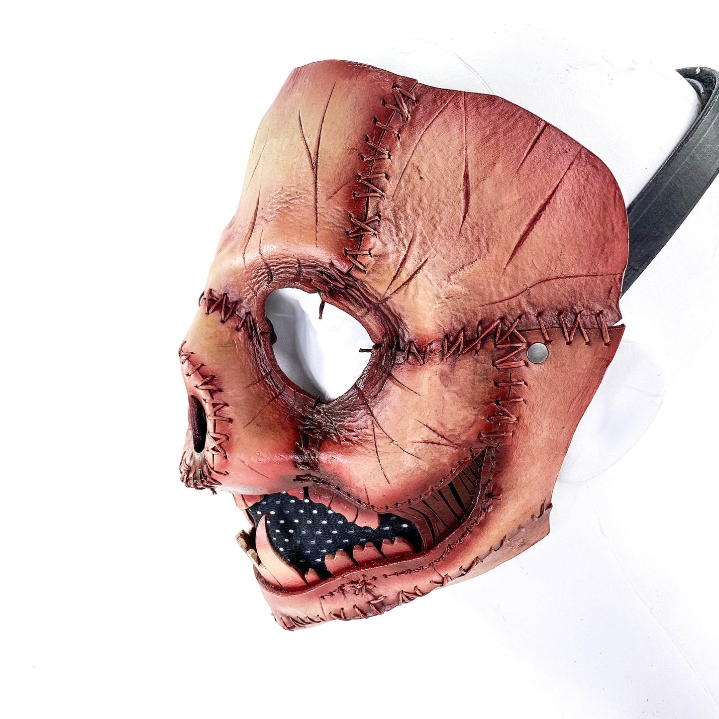 Evil Swine - Genuine Leather Mask - Freshly Butchered Horror Pig - Handmade Full Face Cover for Halloween or Performance Costume -