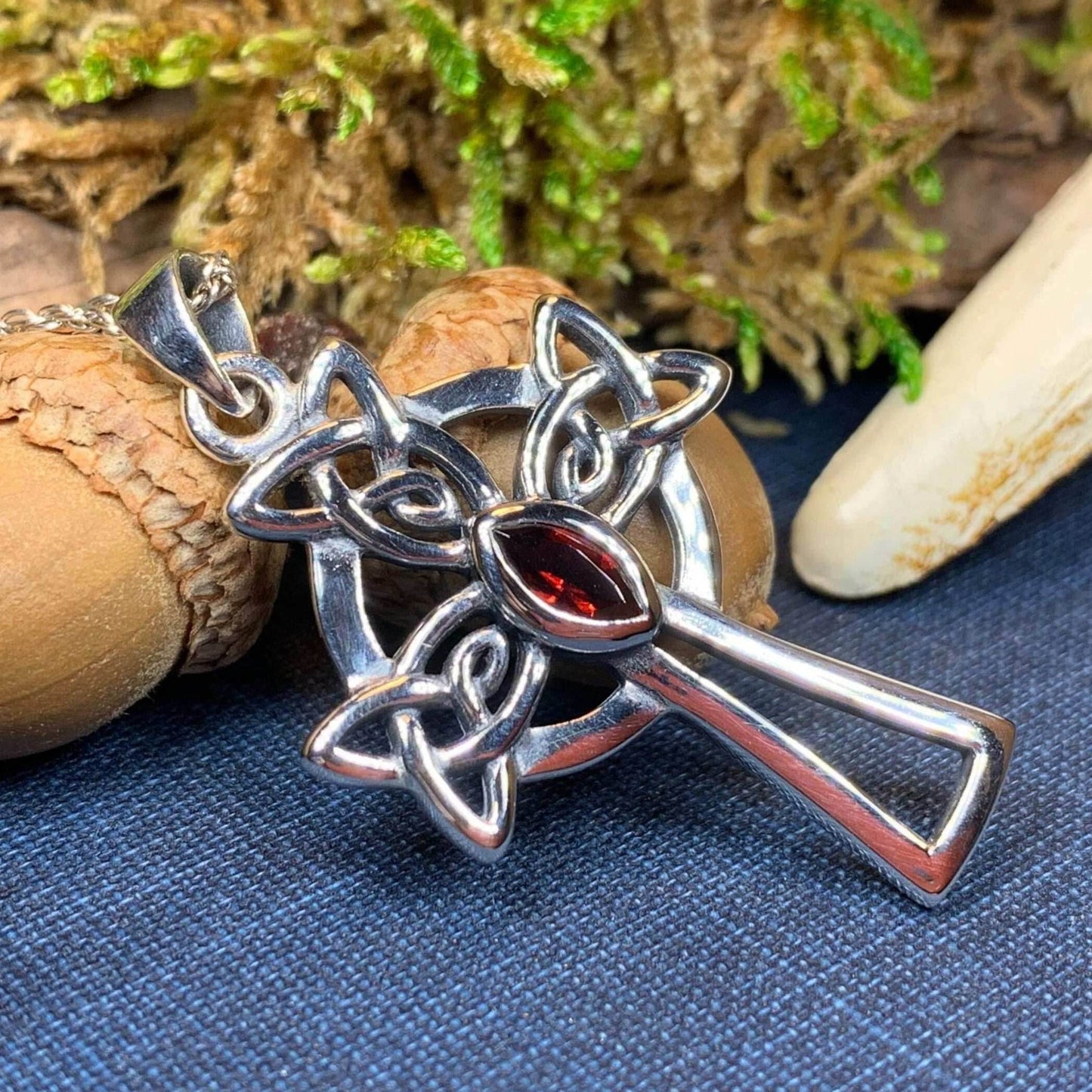 Catherine Celtic Cross Necklace - 18 / Garnet