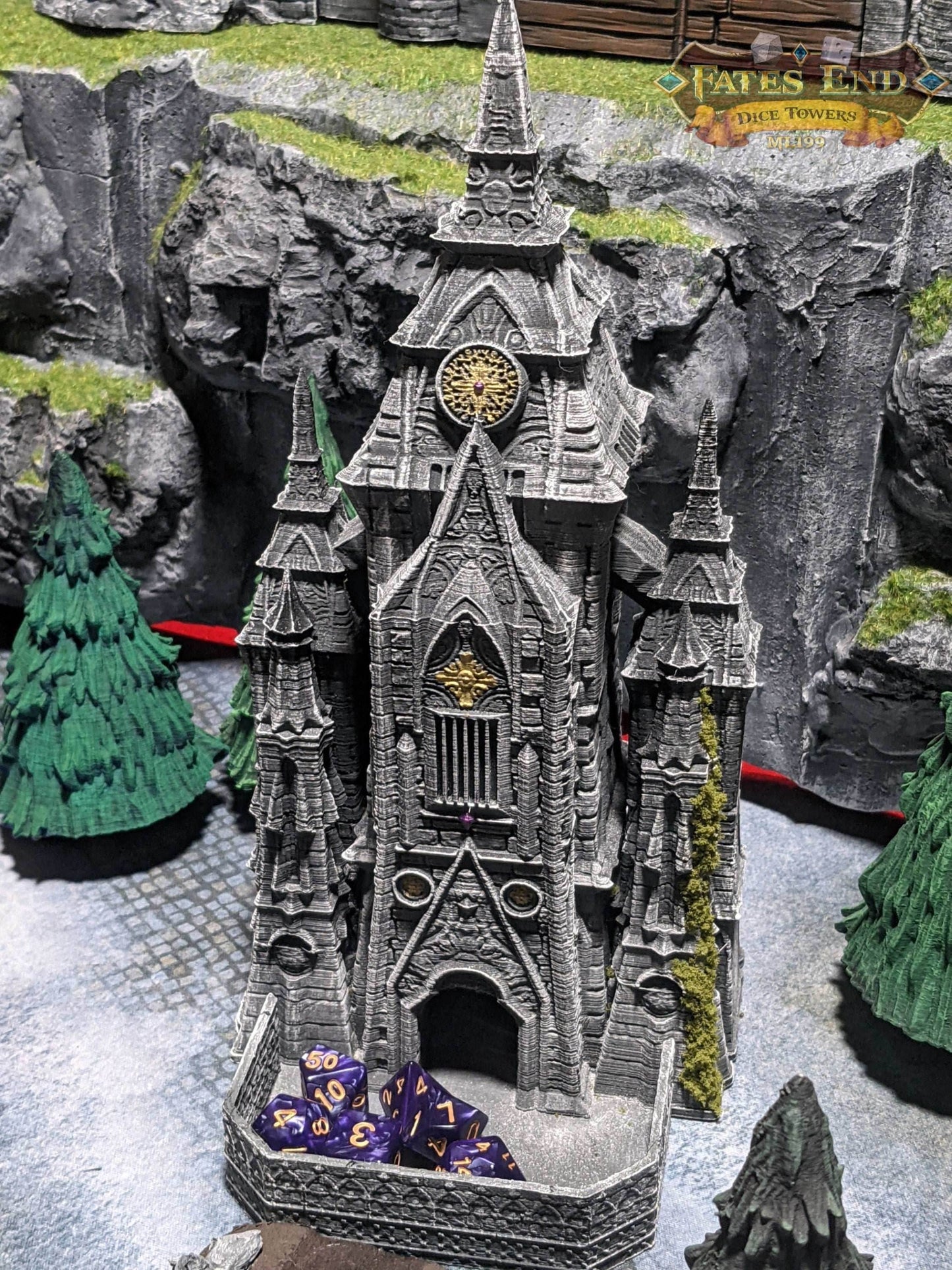 Vampire Cathedral 3D Printed Dice Tower - Fate's End Collection - Tabletop RPG Gaming Fantasy Cosplay - Embrace Dark Majesty! - Black / Yes- Include Random Dice Set