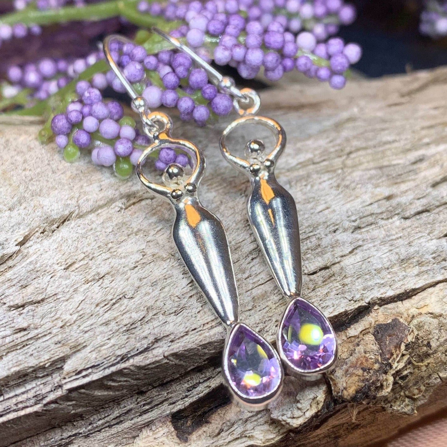 Sky Goddess Earrings - Amethyst Teardrop