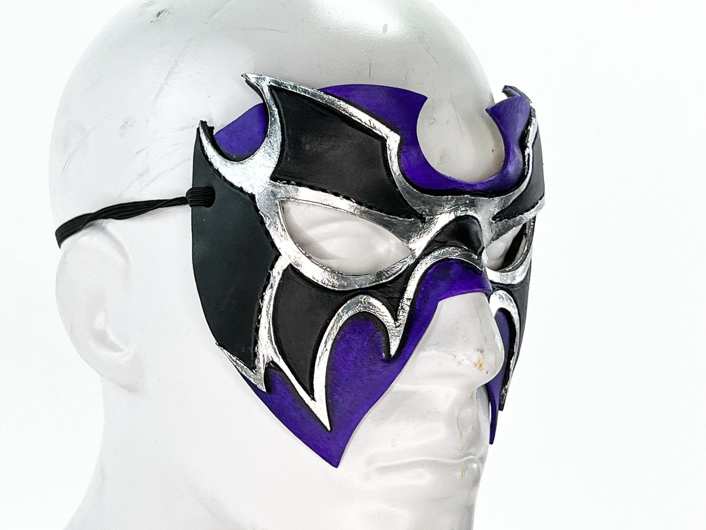 Super Hero Wrestling Mask Handmade Genuine Leather Mask in Purple and Silver -