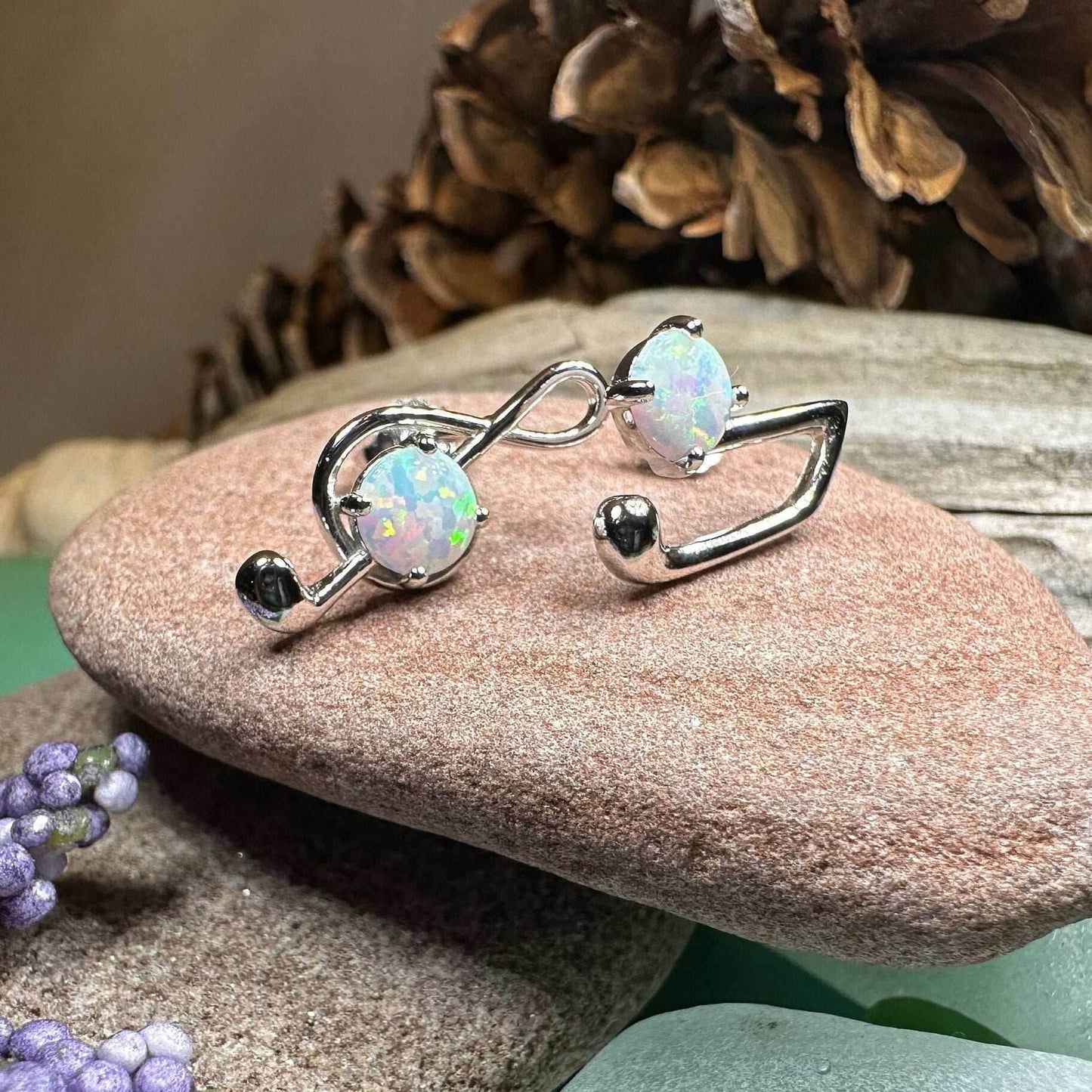 Opal Music Note Stud Earrings - Blue