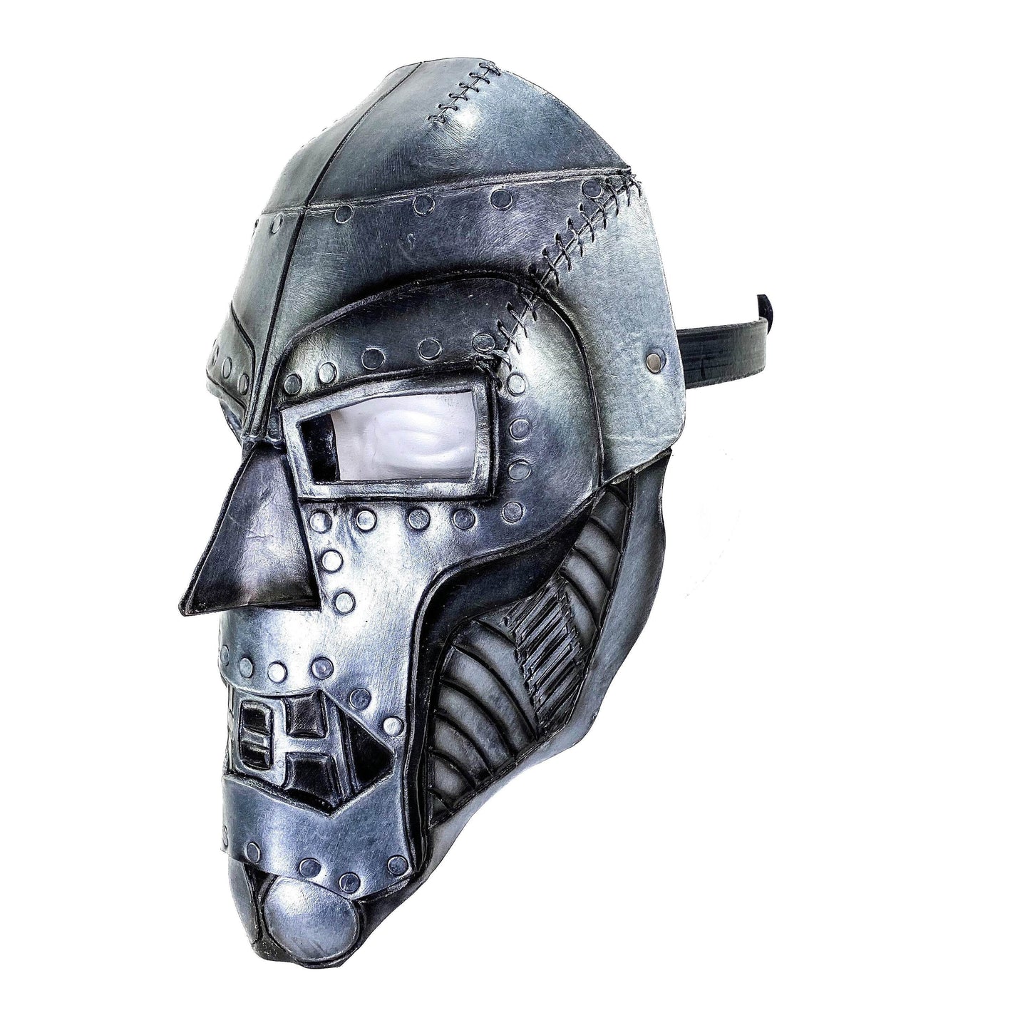 Genuine Leather Mask - Weathered Steel Paint - Handmade Full Face Cover for Masquerades Halloween or Cosplay Costume - UV Reactive Paint