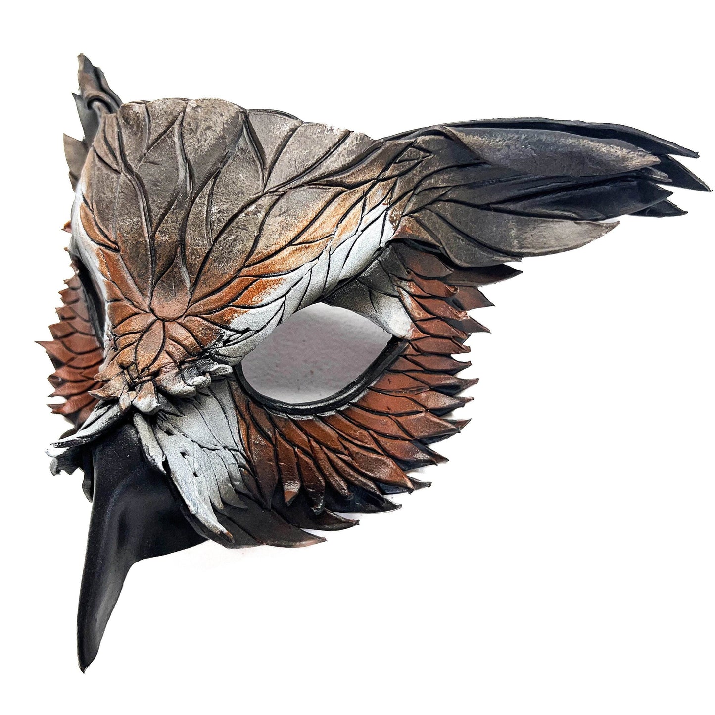 Layered Horned Owl Handmade Genuine Leather Mask -