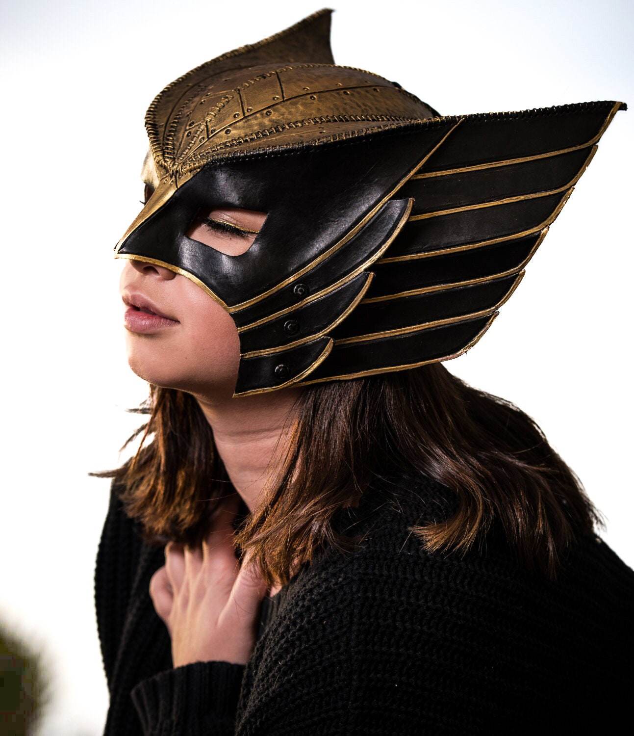 Winged Helmet Genuine Leather Mask -