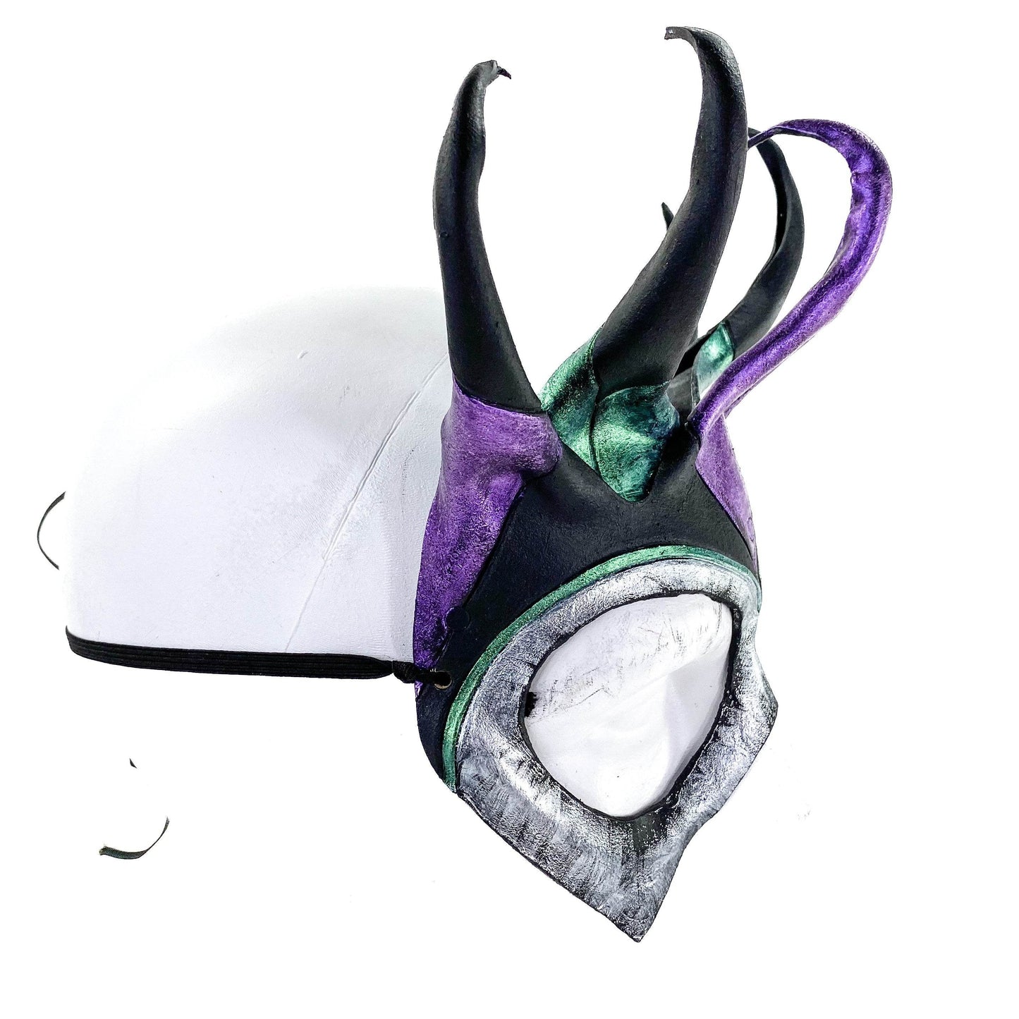 Five Point Jester Eye Mask in Purple and Green - Handmade Genuine Leather -