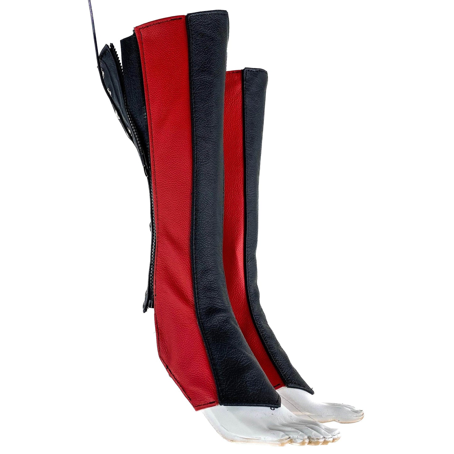 Genuine All Leather Kick Guards - Trapeze Boots - Zipper and Lace Closure - Aerial Boots/Gaiters - for Acrobatics, Costume, Wrestling -