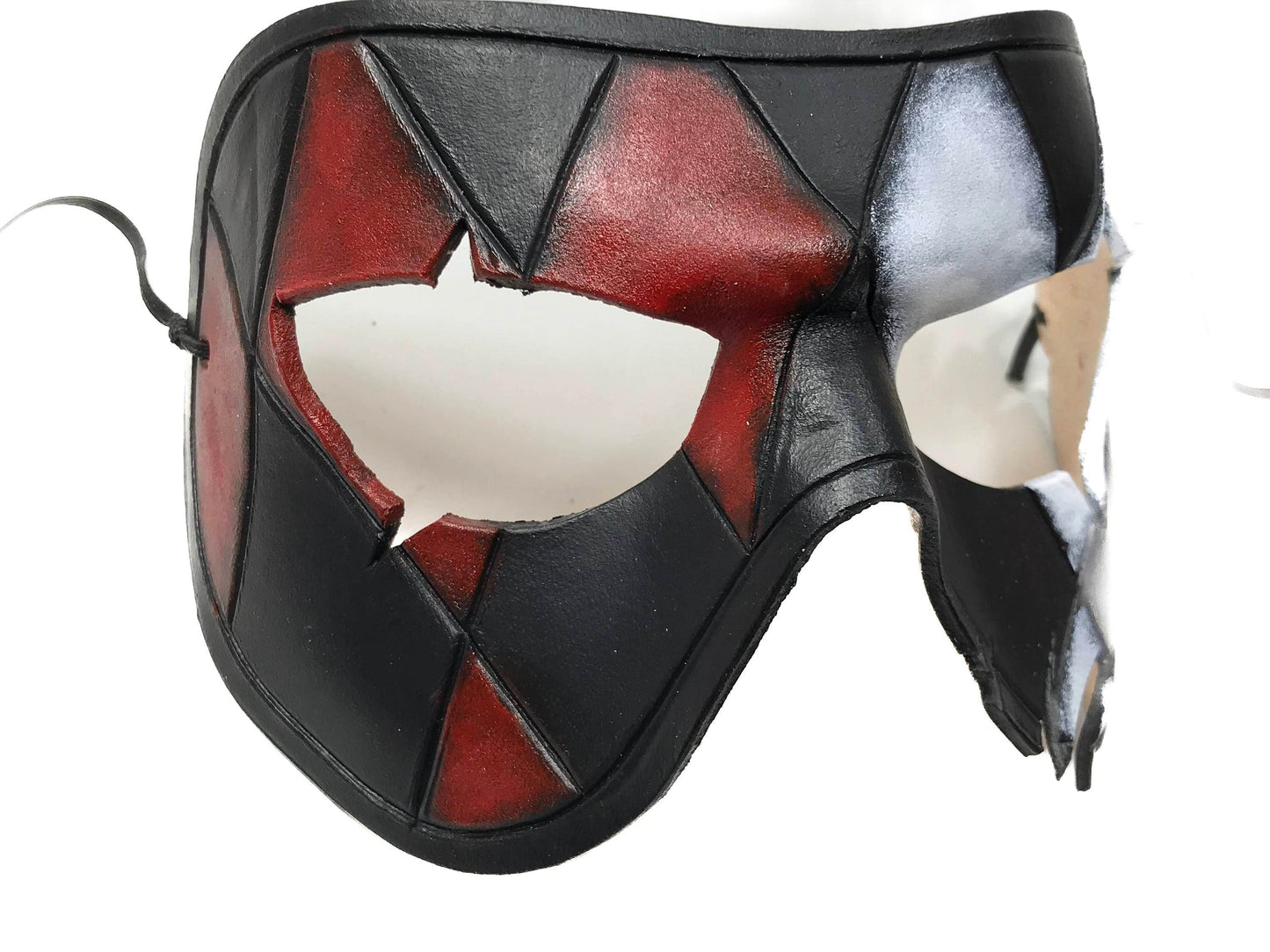 Harlequin Handmade Genuine Leather Mask in Red White Black and Gold -