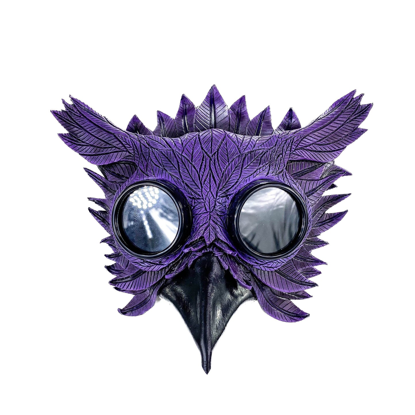 Purple Horned Owl Goggles Handmade Genuine Leather Mask -