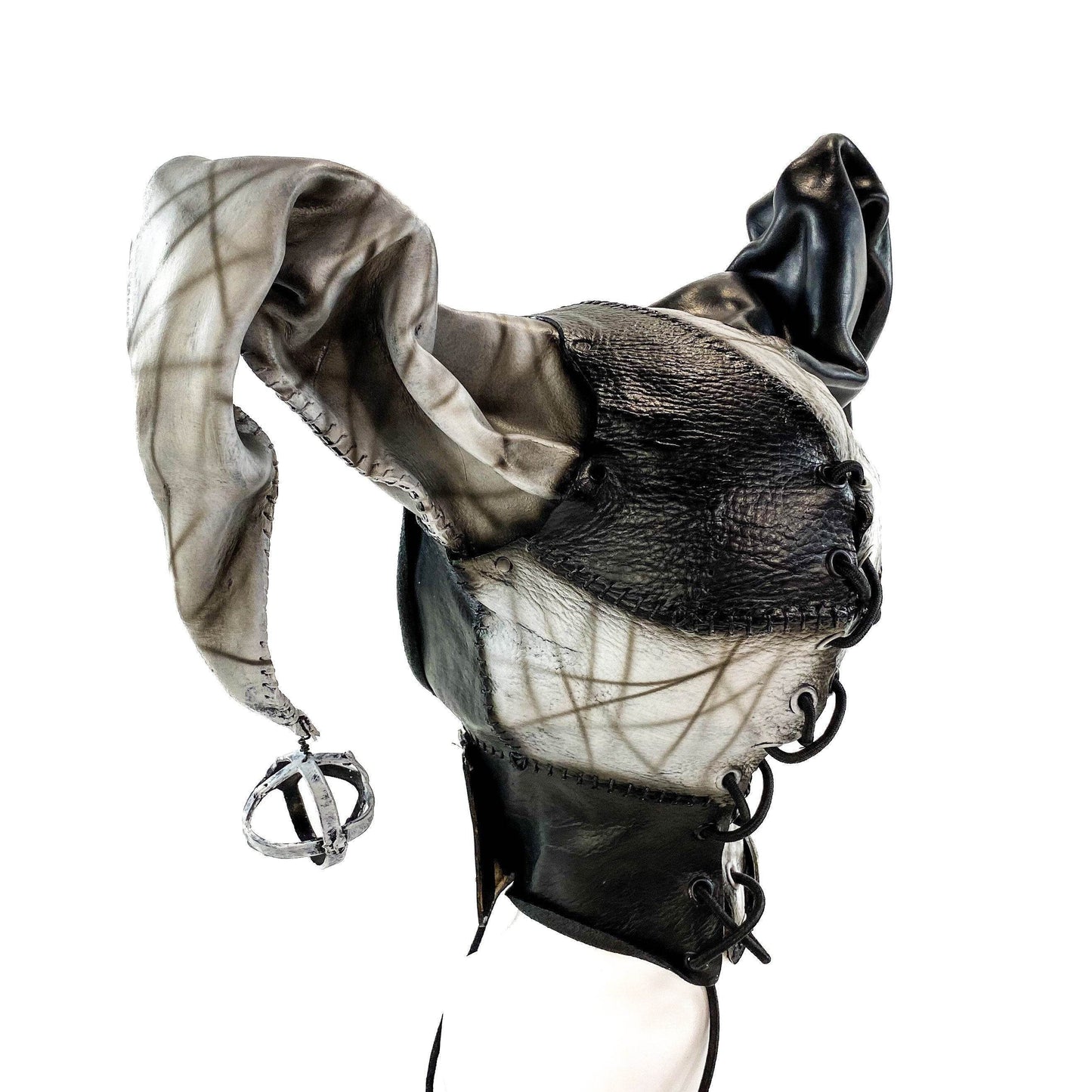 In Stock - Handcrafted Genuine Leather Jester Mask in Black and White -