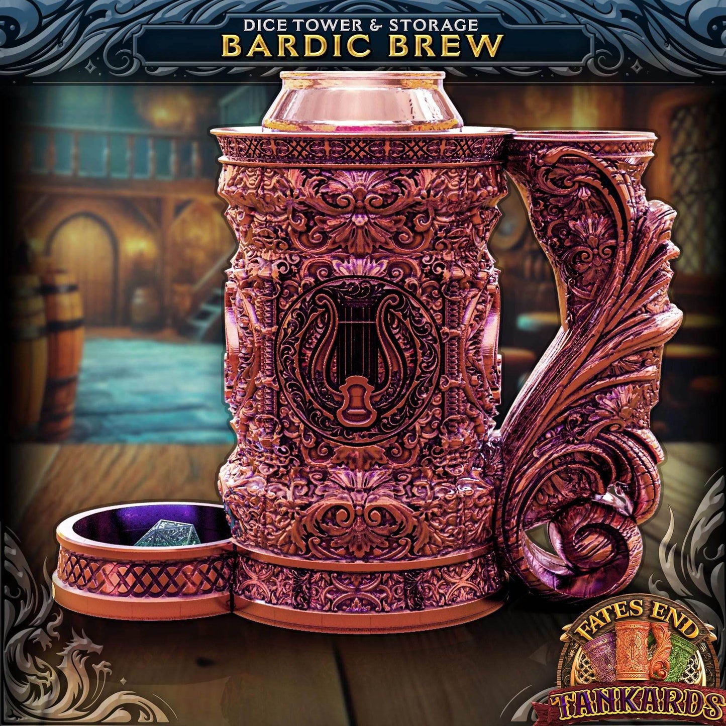Bard Tankard Dice Tower and Can Holder with Dice Vault | Fates End RolePlay RP Gamer Mug Roll Gift Storage DND Classes from JCSFY - Dark Magic Black