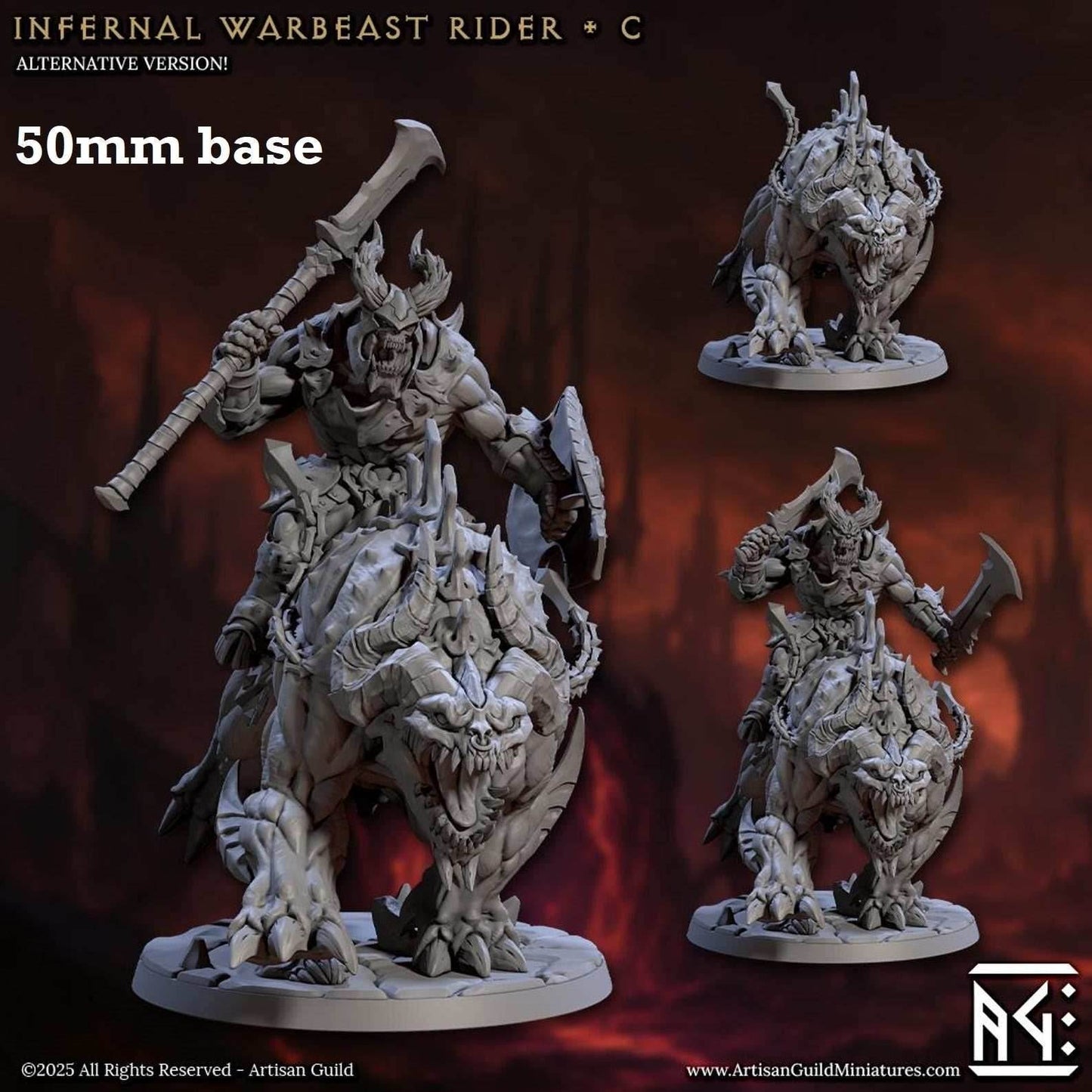 Infernal Belzatu Warbeast Riders: Sculpt C (Demon Warrior Cavalry Unit) - With Helmet / Shield / Glaive