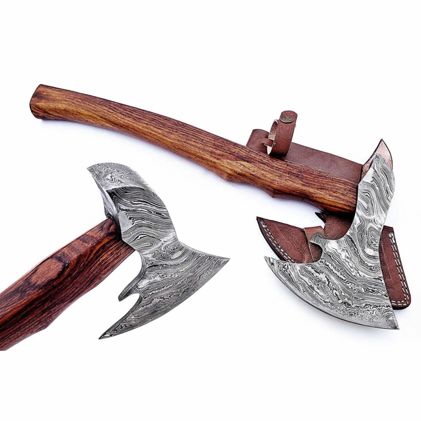 Traditional Scandinavian Skeggøx Utility Axe featuring Pattern-Welded Damascus Head and Oil-Finished Rosewood Haft