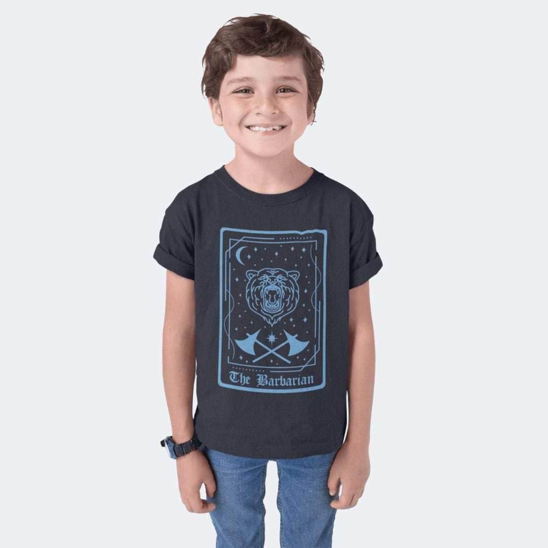 Kids Sizes The Barbarian Tarot Card T-Shirt - Navy / Youth XS