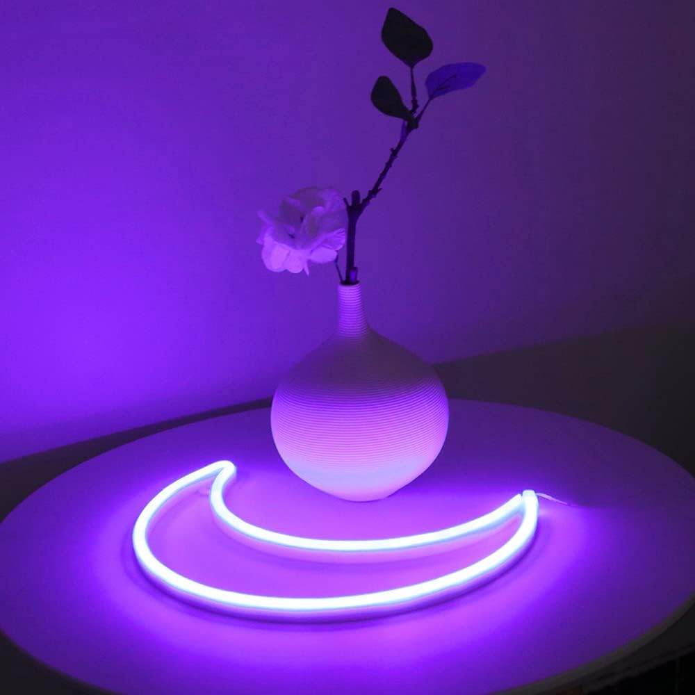 Pink Moon Neon Light - LED Night Light | Battery Powered & USB Glow Lamp - Red