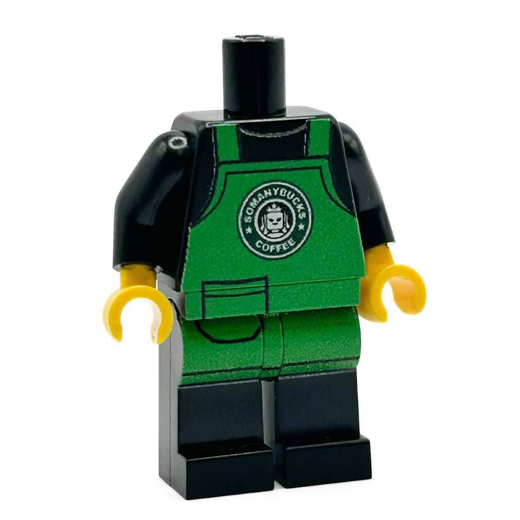 SoManyBucks Coffee Barista Employee Minifig Body made using LEGO parts - B3 Customs -