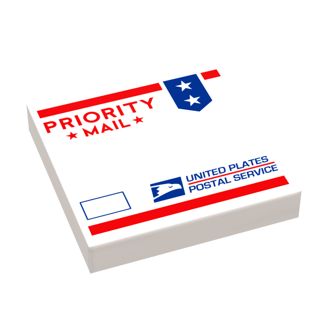 Priority Mail Package, United Plates of America (2x2 Tile) made using LEGO parts - B3 Customs -
