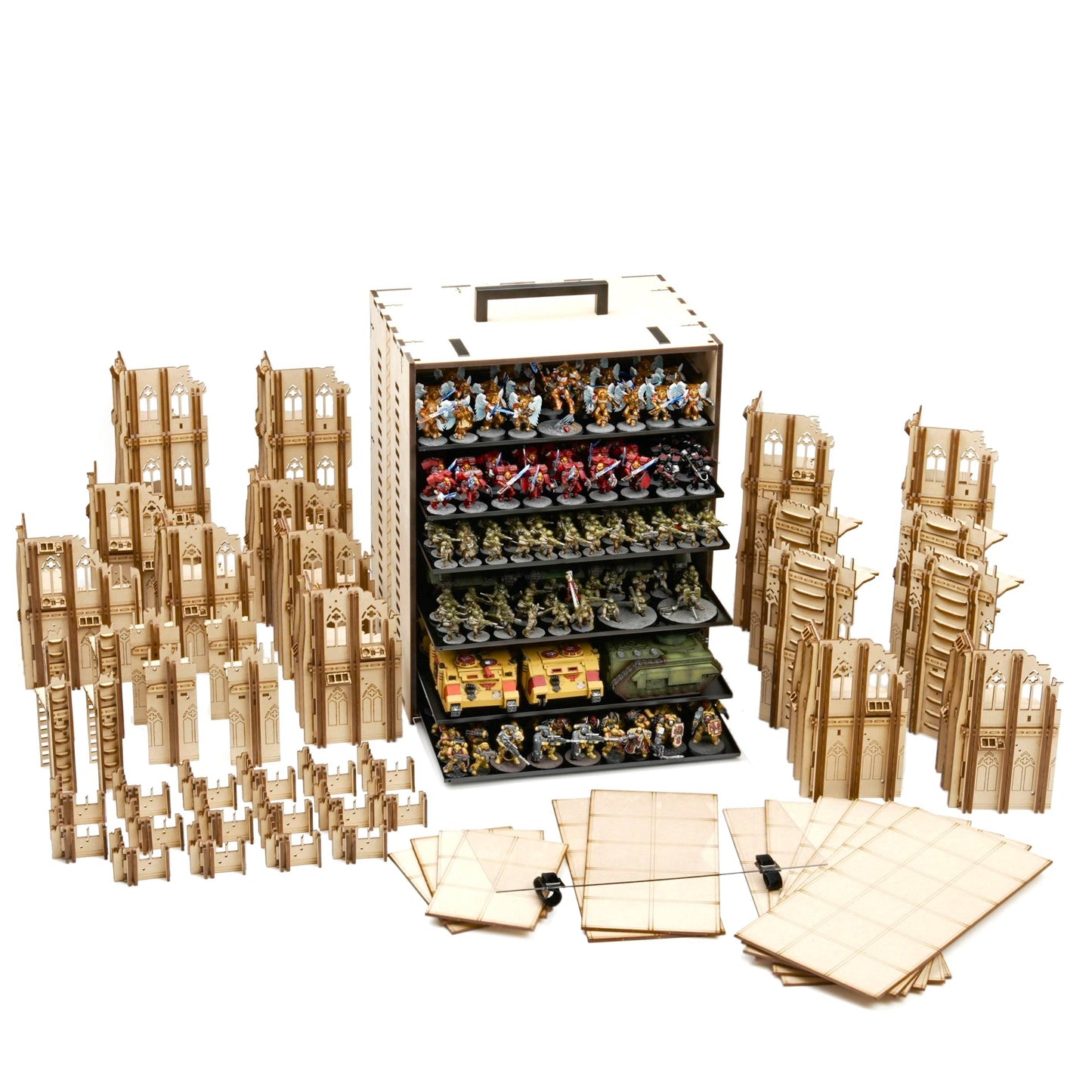 MagCase 2.0 MDF Magnetic Carrying Case / Display Case For Miniatures - 6 MagCase 2.0 Trays / 210 Magnets + Competitive Terrain Set 2.0