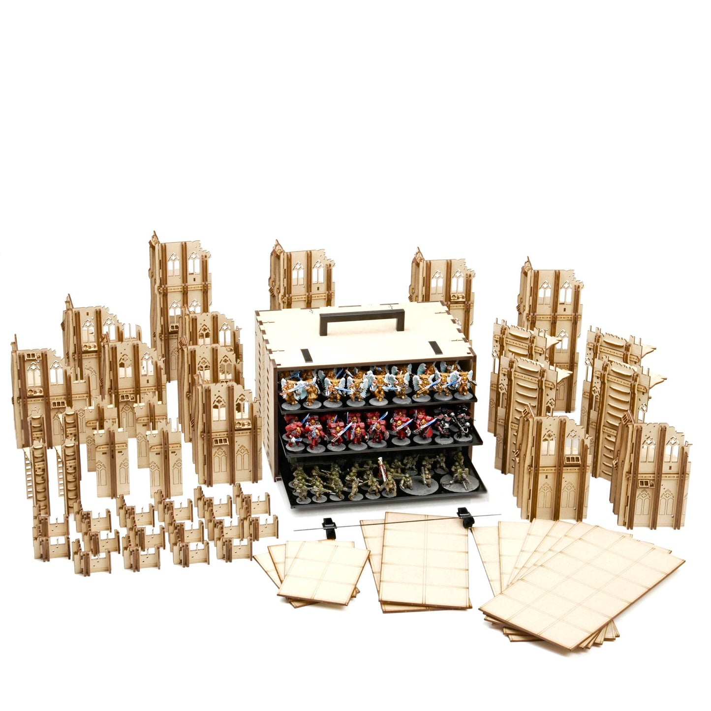 MagCase MINI 2.0 MDF Magnetic Carrying Case / Display Case For Miniatures - 3 MagCase 2.0 Trays / 105 Magnets + Competitive Terrain Set 2.0