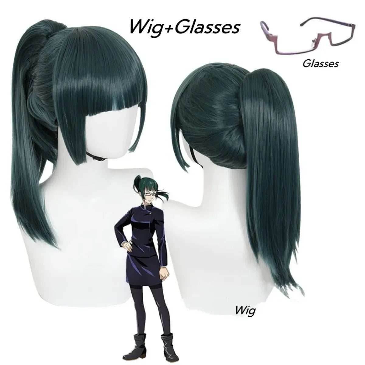 Jujutsu Kaisen Maki Zenin Cosplay Costume with Glasses and Wig - S / Wig and Glasses